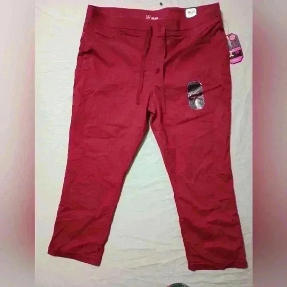 Nobo Mid Rise Women's Red/Maroon Pants Sz XXL Stretchy Drawstring Skinny Crop - Picture 1 of 8